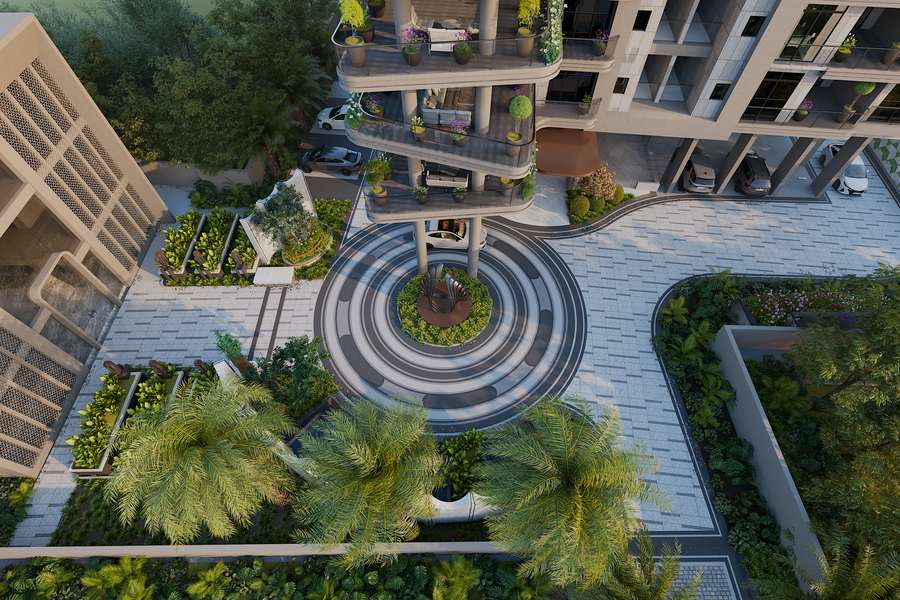 The plaza and podium garden — The Monarch, Jaipur